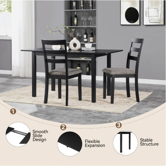 Extendable Dining Table for 4–8, Modern Black Wood Table