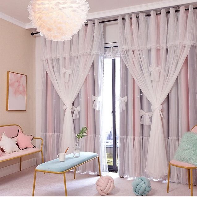 Nordic Simple Hollow Star Princess Wind Bedroom Curtains