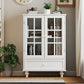 White Wooden Buffet Sideboard with Glass Doors & Drawer
