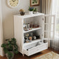 White Wooden Buffet Sideboard with Glass Doors & Drawer