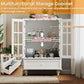 White Wooden Buffet Sideboard with Glass Doors & Drawer