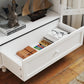 White Wooden Buffet Sideboard with Glass Doors & Drawer