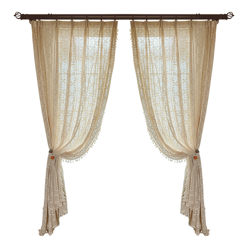 Cotton Linen Crochet Hollow Living Room Curtains