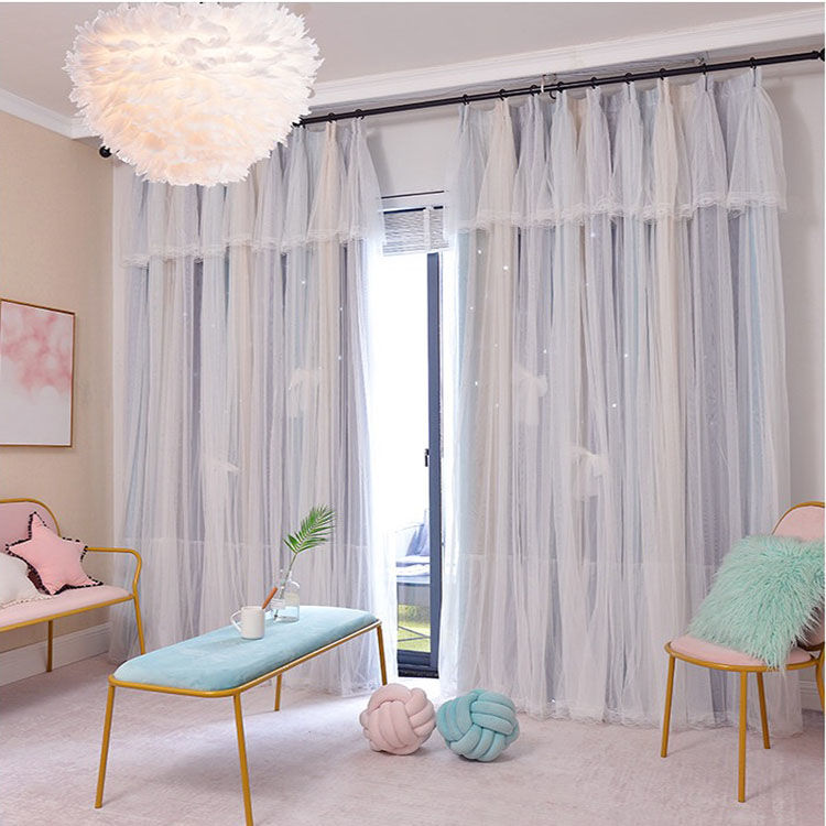 Nordic Simple Hollow Star Princess Wind Bedroom Curtains