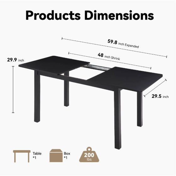 Extendable Dining Table for 4–8, Modern Black Wood Table